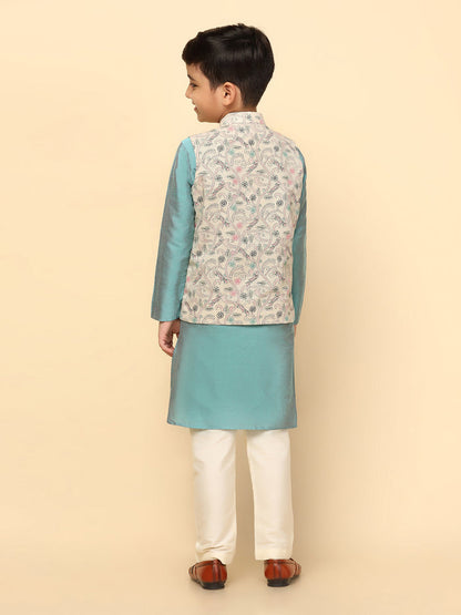 Boys Multi-Color Kurta Jacket Pyjama Sets