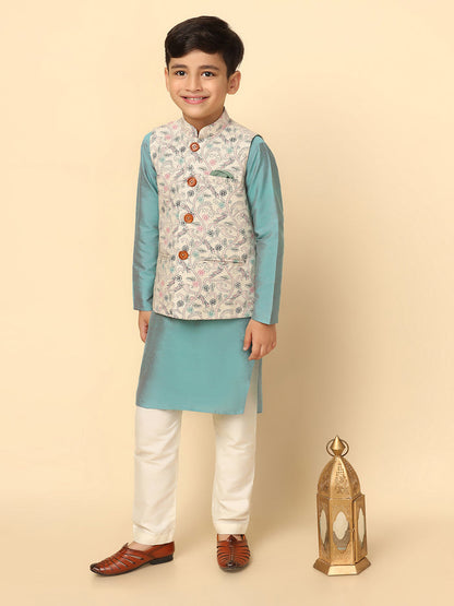Boys Multi-Color Kurta Jacket Pyjama Sets