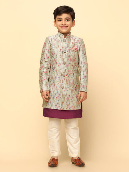 Boy's Multi Coloured Printed Kurta Indowestern Churidar Set