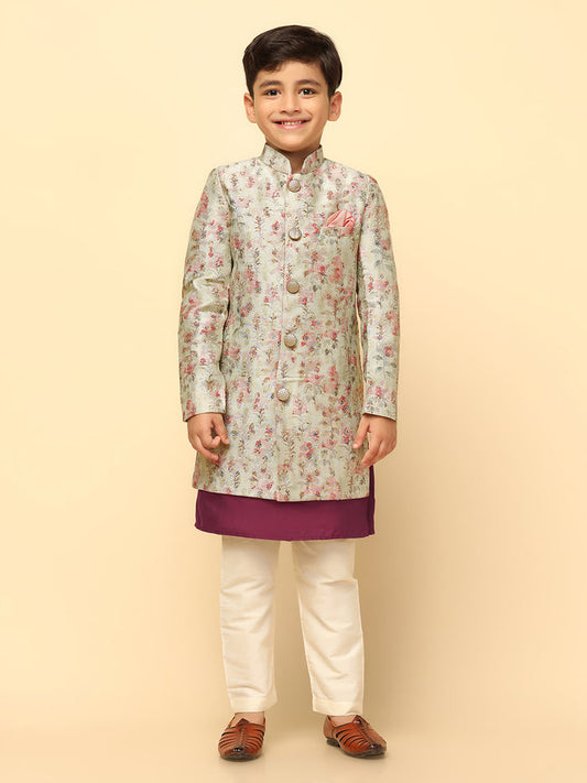 Boy's Multi Coloured Printed Kurta Indowestern Churidar Set