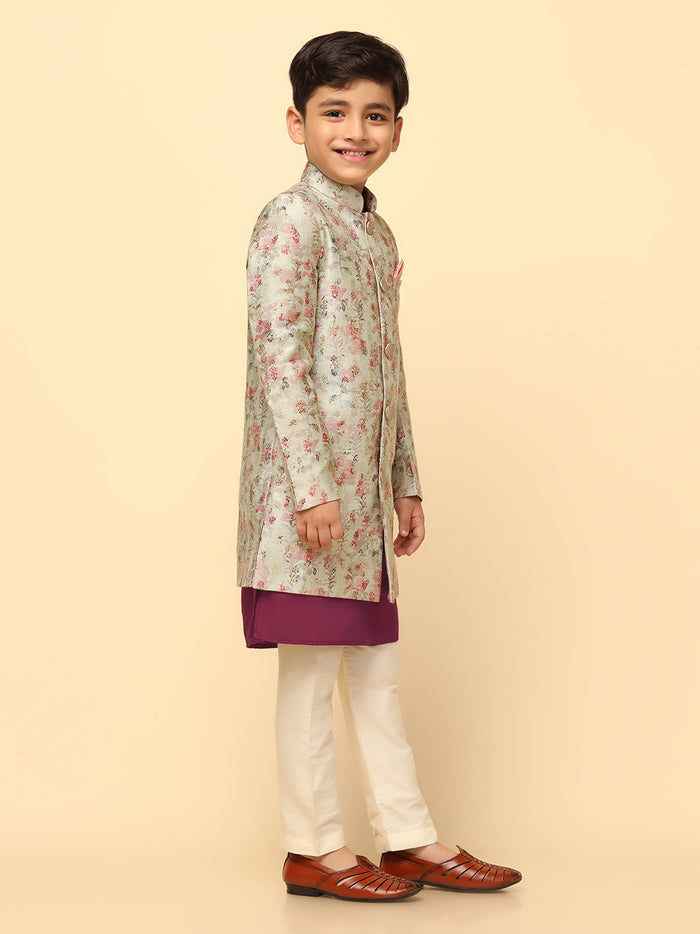 Boy's Multi Coloured Printed Kurta Indowestern Churidar Set