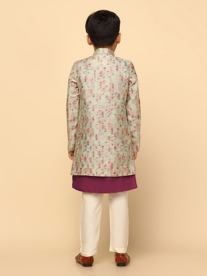 Boy's Multi Coloured Printed Kurta Indowestern Churidar Set
