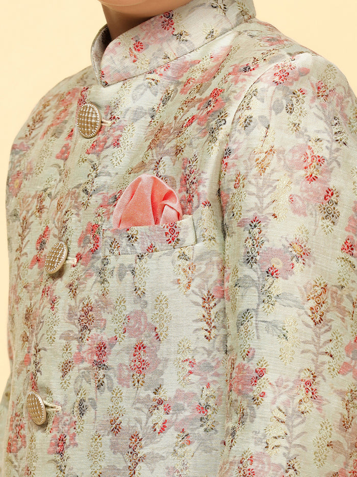 Boy's Multi Coloured Printed Kurta Indowestern Churidar Set