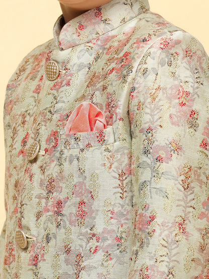 Boy's Multi Coloured Printed Kurta Indowestern Churidar Set