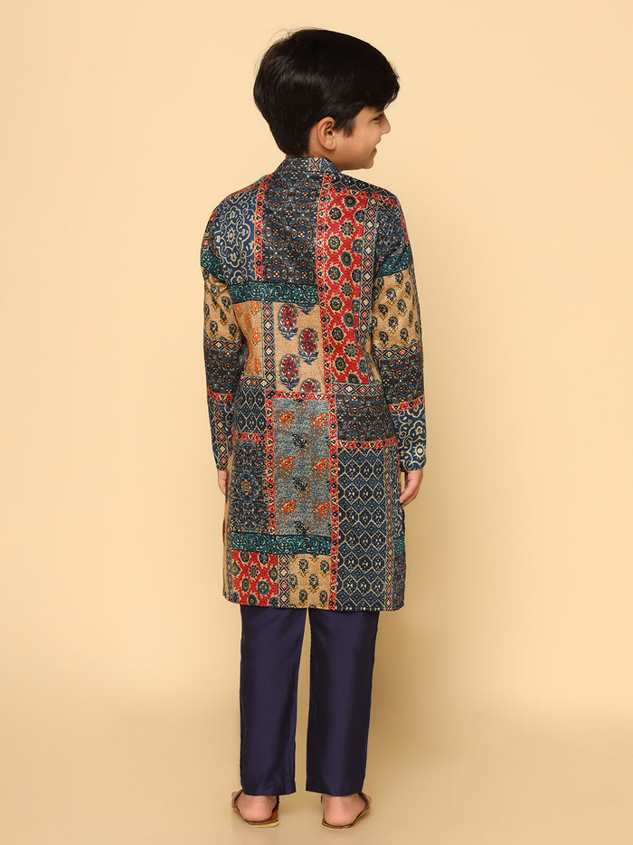 Boy's Navy Blue Printed Kurta