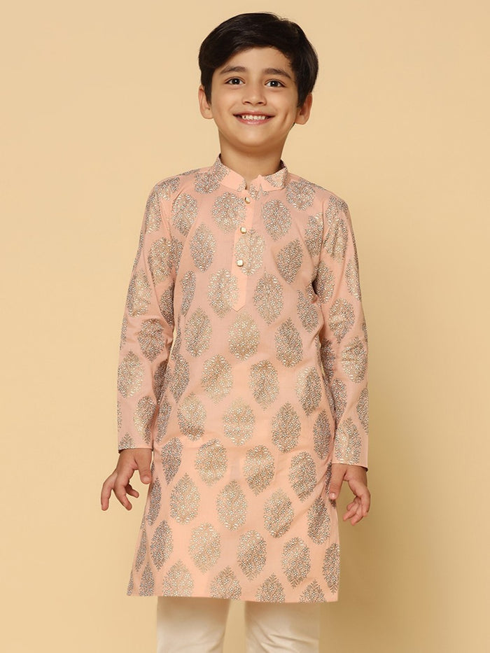 Boy's Pink Printed Kurta