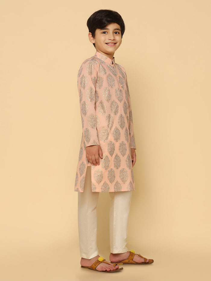 Boy's Pink Printed Kurta