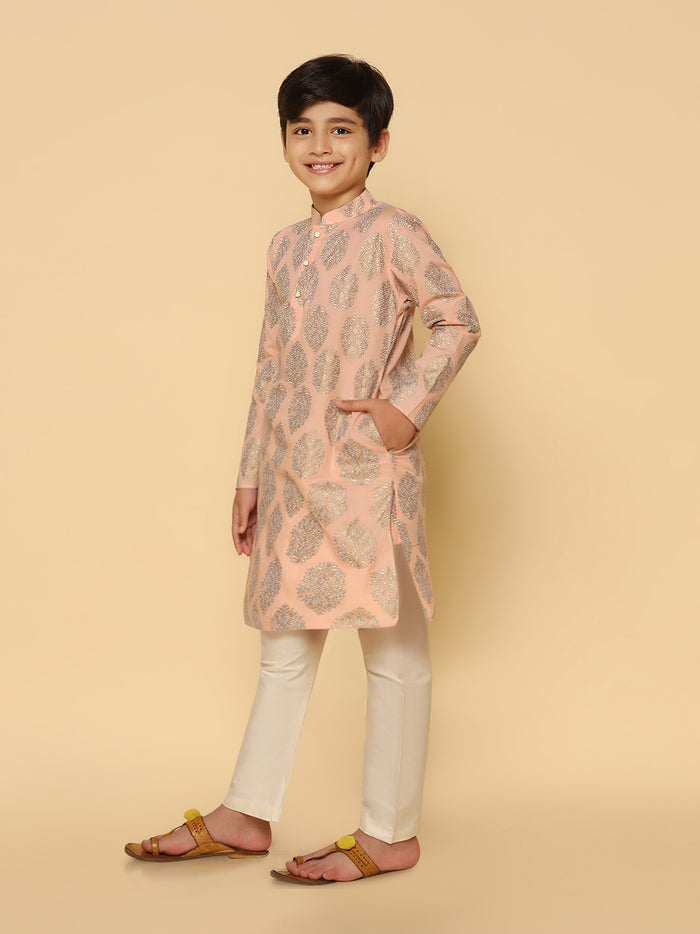 Boy's Pink Printed Kurta