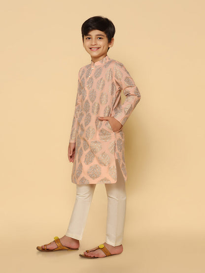 Boy's Pink Printed Kurta