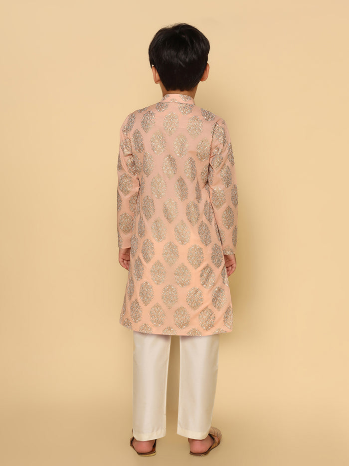 Boy's Pink Printed Kurta