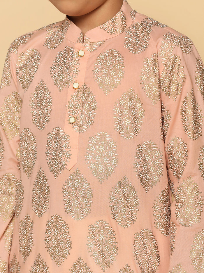 Boy's Pink Printed Kurta
