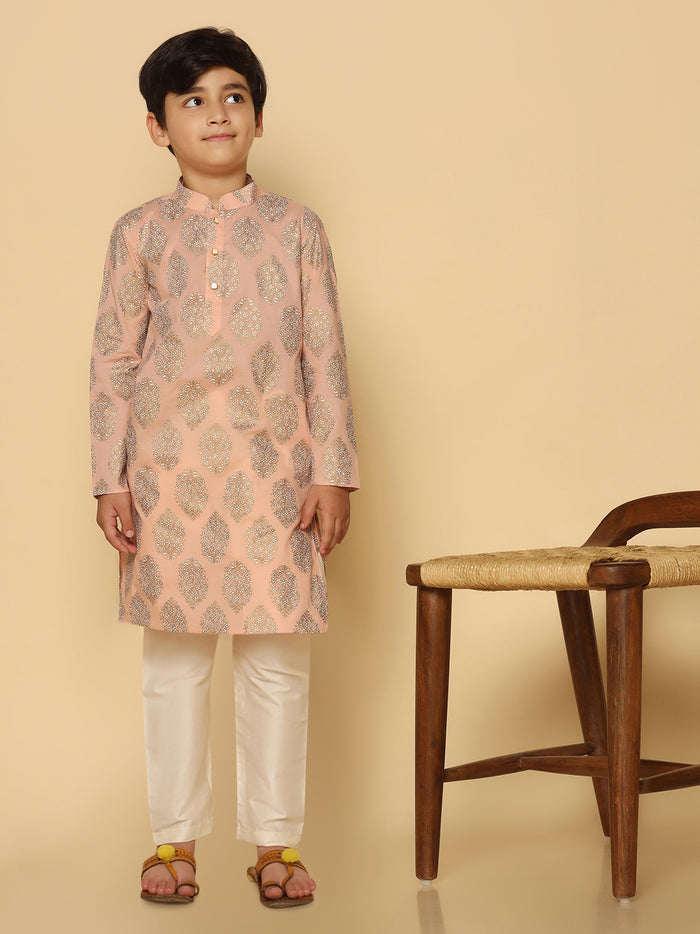 Boy's Pink Printed Kurta