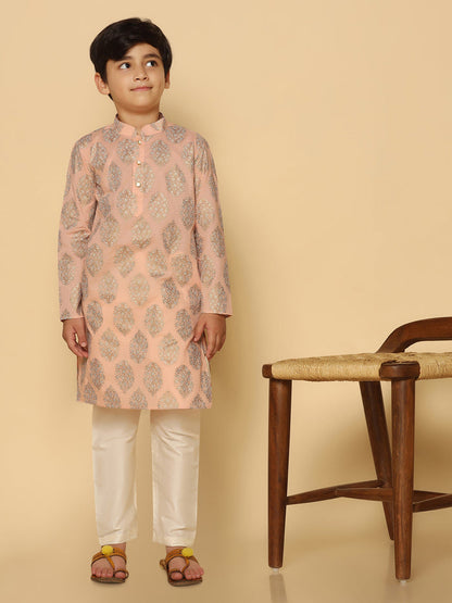 Boy's Pink Printed Kurta