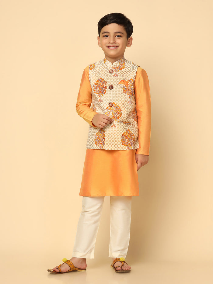 Boys Yellow Kurta Jacket Pyjama Sets