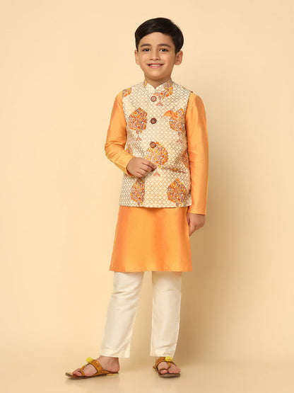 Boys Yellow Kurta Jacket Pyjama Sets