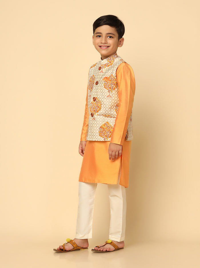 Boys Yellow Kurta Jacket Pyjama Sets