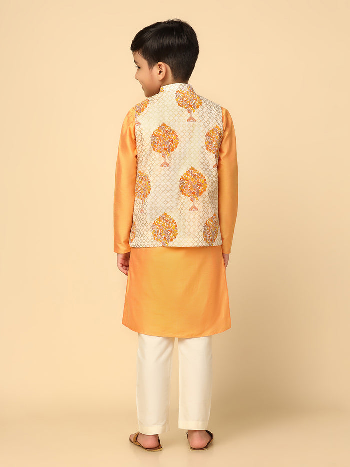 Boys Yellow Kurta Jacket Pyjama Sets