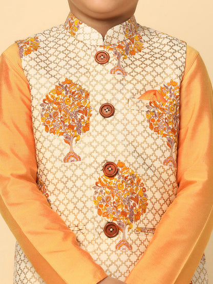 Boys Yellow Kurta Jacket Pyjama Sets