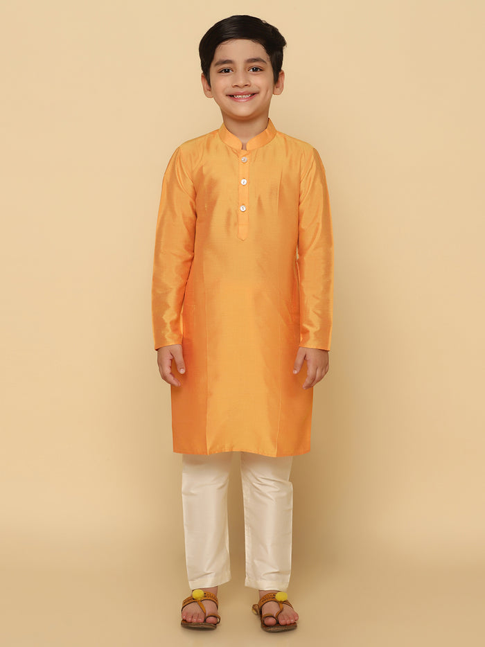 Boys Yellow Kurta Jacket Pyjama Sets