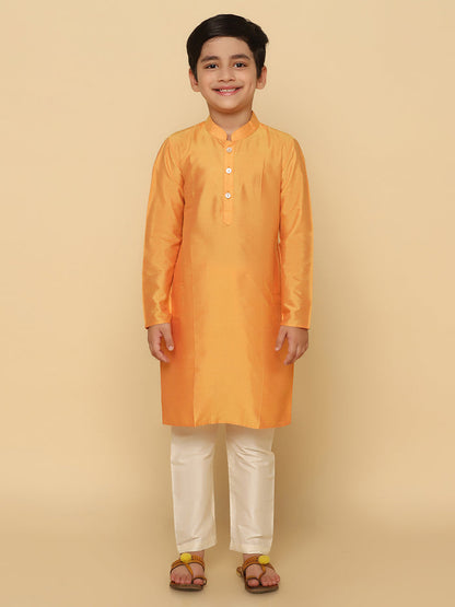 Boys Yellow Kurta Jacket Pyjama Sets