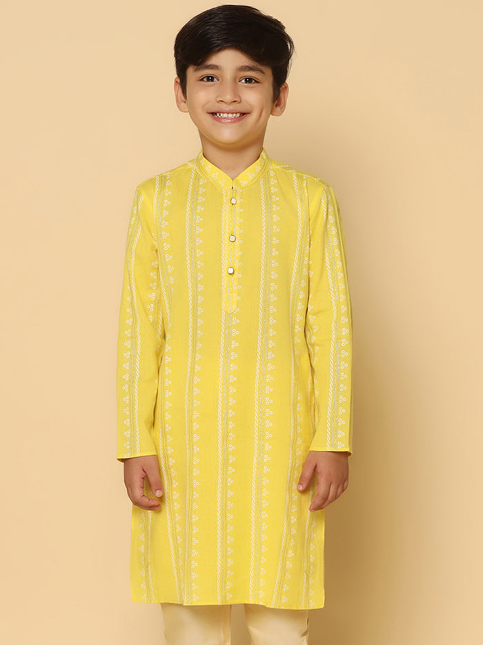 Boy's Yellow Printed Kurta