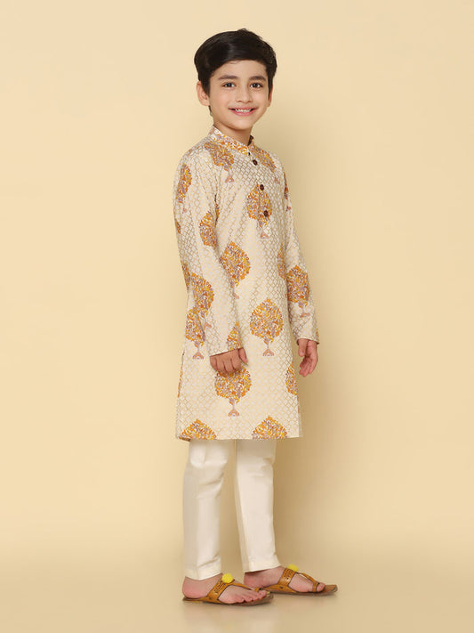 Boy's Yellow Printed Kurta