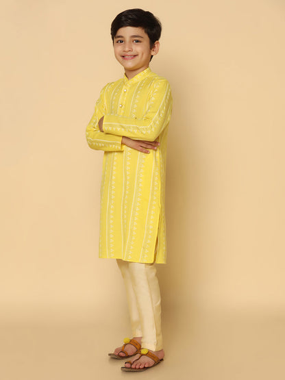 Boy's Yellow Printed Kurta