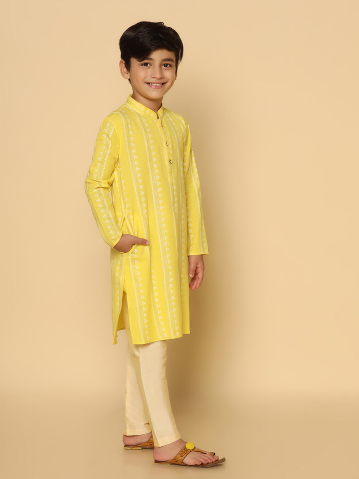 Boy's Yellow Printed Kurta
