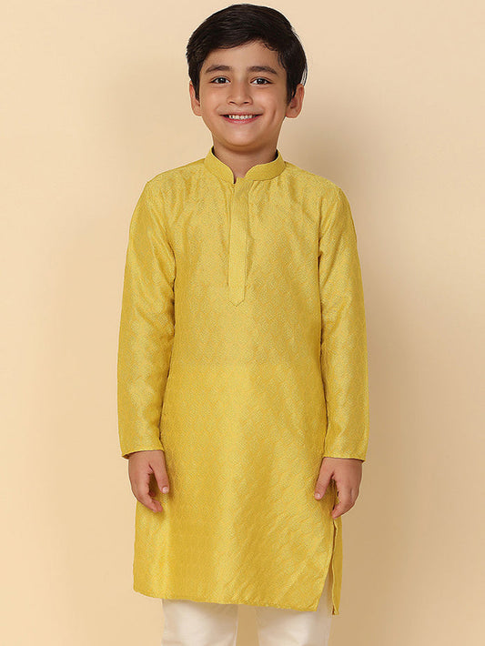 Boy's Yellow Solid Textured Kurta