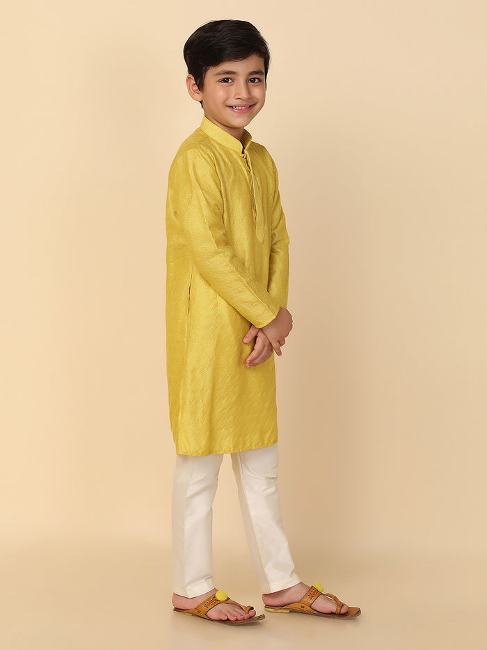 Boy's Yellow Solid Textured Kurta