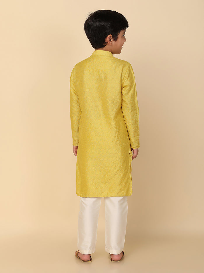 Boy's Yellow Solid Textured Kurta