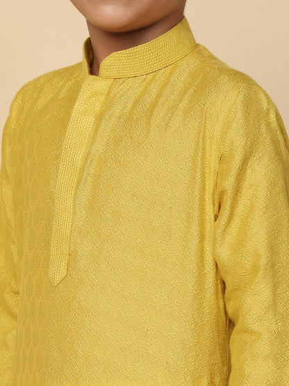 Boy's Yellow Solid Textured Kurta