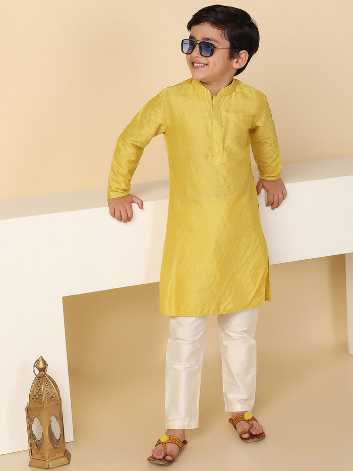 Boy's Yellow Solid Textured Kurta