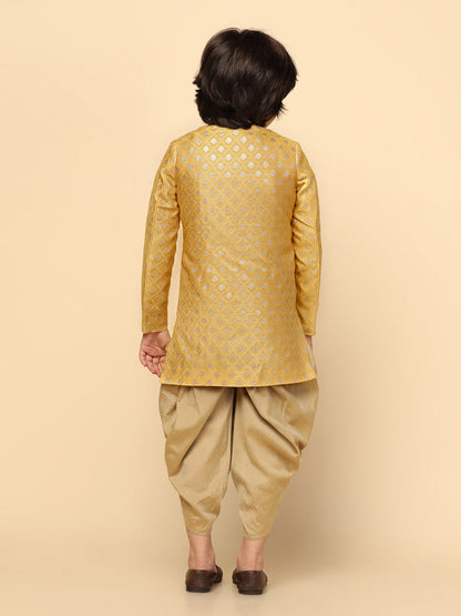Boy's Yellow Textured Indowestern Dhoti Set