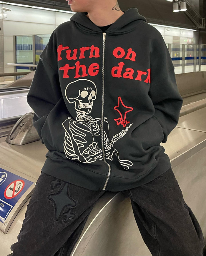 Broken Planet Turn On The Dark Zip Hoodie Black/Red