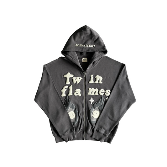 Broken Planet Twin Flames Zip Hoodie Grey