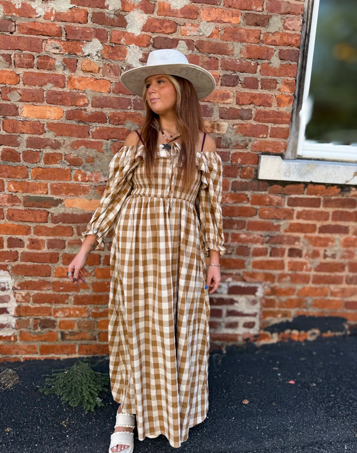 Brown Checkered Maxi Dress
