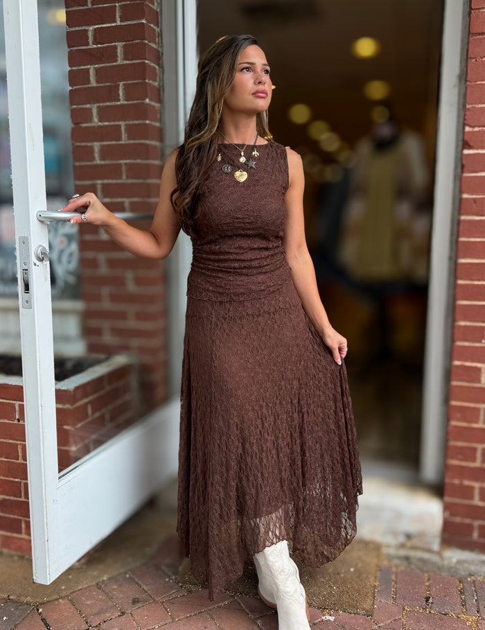 Brown Lace Skirt Set