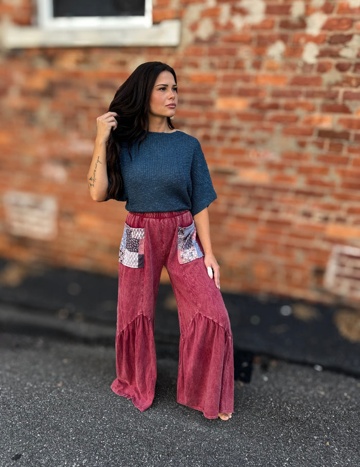 Burgundy Patch Pants