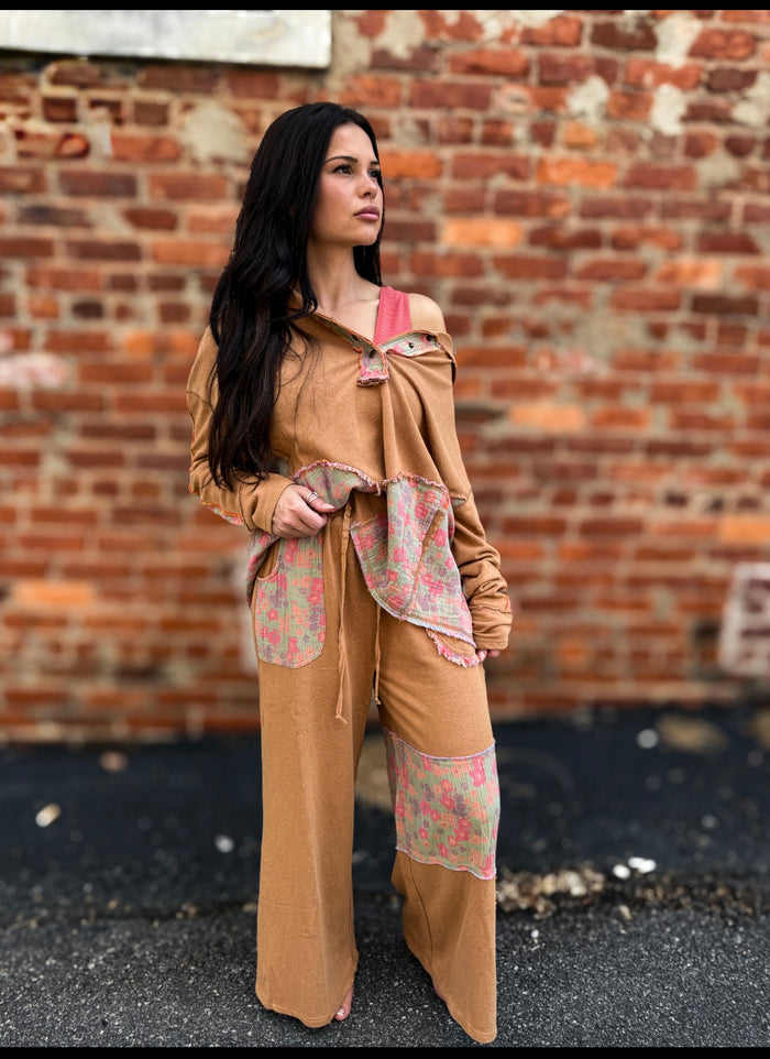 Camel Mix Print Top