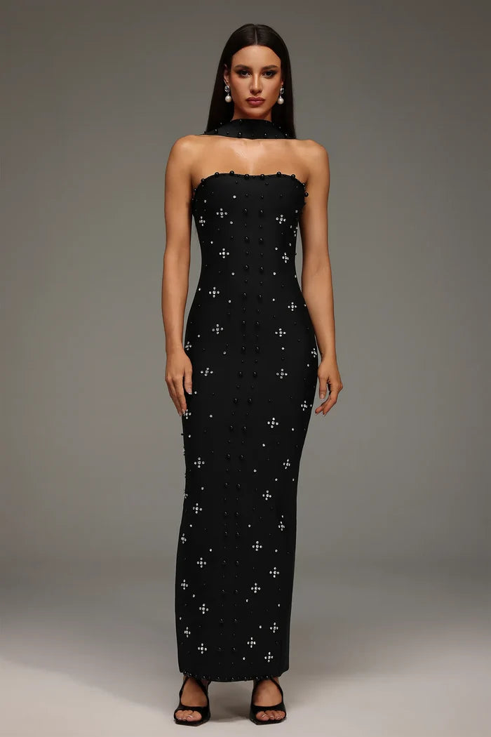 Capri Crystal Choker Strapless Maxi Dress