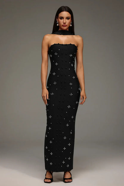 Capri Crystal Choker Strapless Maxi Dress
