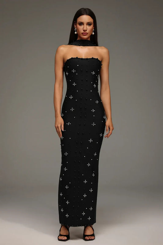 Capri Crystal Choker Strapless Maxi Dress