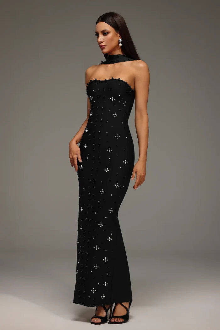 Capri Crystal Choker Strapless Maxi Dress