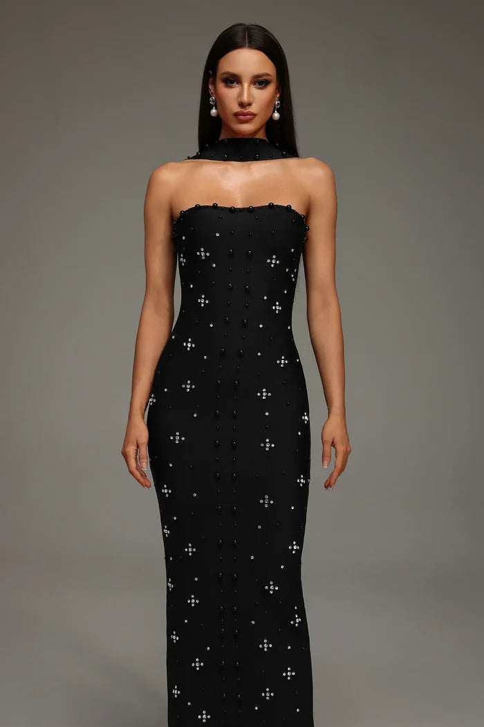 Capri Crystal Choker Strapless Maxi Dress