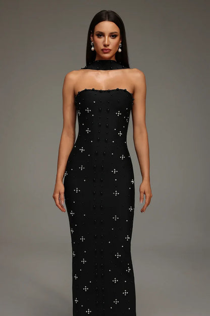Capri Crystal Choker Strapless Maxi Dress