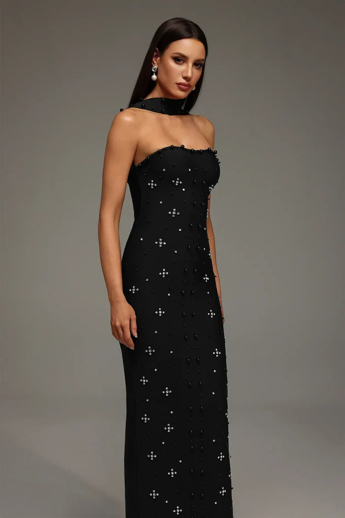 Capri Crystal Choker Strapless Maxi Dress