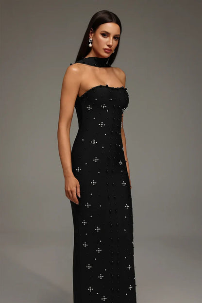 Capri Crystal Choker Strapless Maxi Dress