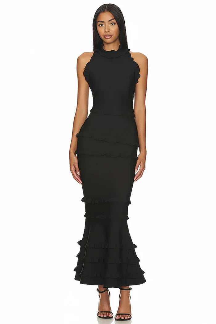 Capri Open-Back Ruffle Hem Maxi Dress