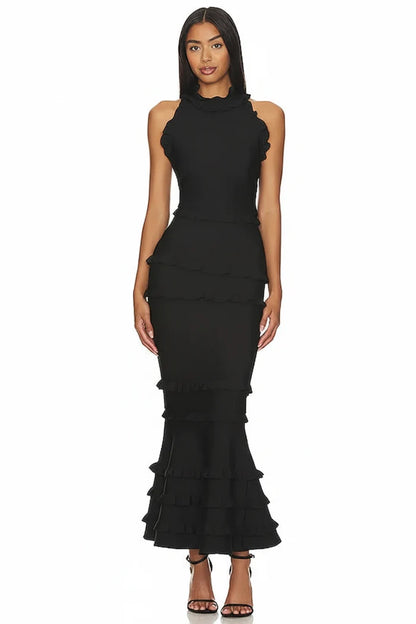 Capri Open-Back Ruffle Hem Maxi Dress